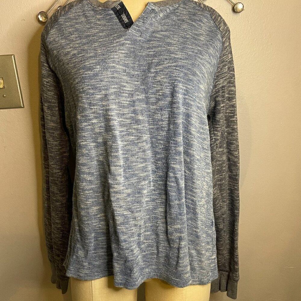 Lucky Brand Mens Henley Shirt Large Gray Blue Slub Cotton Long Sleeve